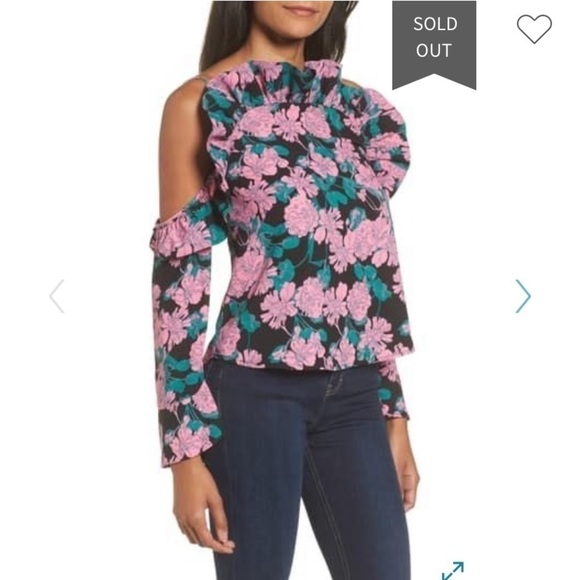 Leith Long-sleeve Floral Ruffle Open Cold Shoulder Pin Tuck Tuxedo Top Small - Picture 1 of 11